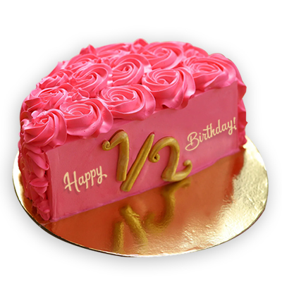 "Creamy Pink Vanilla flavor half shape Cake - 500gms - Click here to View more details about this Product